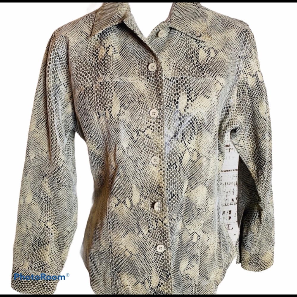 Leather Snakeskin Button Down Blouse Top Biker